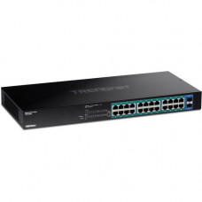 Trendnet 26-Port Gigabit PoE+ Switch, 24 x 30W PoE+ Ports, 2 Gigabit SFP Slots, 380W PoE Budget, 52Gbps Switching Capacity, 1U 19" Rack Mountable, Lifetime Protection, Black, TPE-TG262 - 26 Ports - Manageable - Gigabit Ethernet - 10/100/1000Base-T, 1