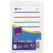 Avery Print or Write File Folder Label - Permanent Adhesive - 11/16" Width x 3 7/16" Length - Rectangle - Assorted, Green, Yellow, Dark Red - 252 / Pack - TAA Compliance 05215