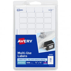 Avery &reg; Removable Labels, Removable Adhesive, 1/2" x 3/4" , 1,000 Labels (5418) - Removable Adhesive - 1/2" Width x 3/4" Length - Rectangle - Laser, Inkjet - White - 36 / Sheet - 28 Total Sheets - 1008 Total Label(s) - TAA Comp
