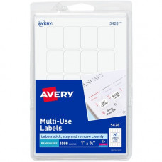 Avery &reg; Removable Labels, Removable Adhesive, 1" x 3/4" , 1,000 Labels (5428) - 1" Height x 3/4" Width - Removable Adhesive - Rectangle - Laser, Inkjet - White - Paper - 20 / Sheet - 50 Total Sheets - 1000 Total Label(s) - TAA 