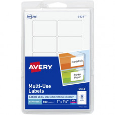 Avery &reg; Removable Labels, Removable Adhesive, 1" x 1-1/2" , 500 Labels (5434) - Removable Adhesive - 1" Width x 1 1/2" Length - Rectangle - Laser, Inkjet - White - 10 / Sheet - 50 Total Sheets - 500 Total Label(s) - TAA Complia