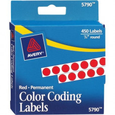 Avery &reg; Red Permanent Color Coding Labels 5790, 1/4" Round, Pack of 450 - Permanent Adhesive - 1/4" Diameter - Round - Red - Paper - 450 / Sheet - 450 Total Label(s) - 1 Sheet - TAA Compliance 05790