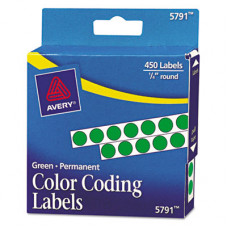 Avery &reg; Color Coded Label - Permanent Adhesive - 1/4" Diameter - Round - Laser, Inkjet - Green - Paper - 450 / Sheet - 1 Total Sheets - 450 Total Label(s) - TAA Compliance 05791