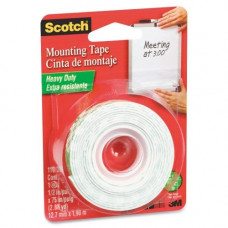 3m Scotch Mounting Tape - 0.50" Width x 6.25 ft Length - 1" Core - Acrylic - Double-sided, Permanent Mounting - 1 Roll - White - TAA Compliance 110
