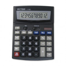 Victor 1190 Desktop Display Calculator - Easy-to-read Display, Large LCD, Tilt Display, Sign Change, Automatic Power Down, Independent Memory, Battery Backup, Environmentally Friendly, 3-Key Memory - Battery/Solar Powered - 1" x 5.9" x 7.8"