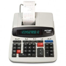 Victor 1297 12 Digit Commercial Printing Calculator - Dual Color Print - 4 lps - Big Display - 12 Digits - LCD - AC Supply Powered - 3" x 8" x 11" - White - 1 Each 1297
