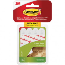 3m Command Removable Adhesive Poster Strips - Removable, Adhesive, Double-sided, Residue-free - 136 / Pack - White - TAA Compliance 17024136ES
