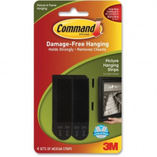3m Command&trade; Medium Black Picture Hanging Strips - 0.63" Width x 2.75" Length - Foam - Residue-free - Black, 4 Sets of Strips/Pack - TAA Compliance 17201BLKES
