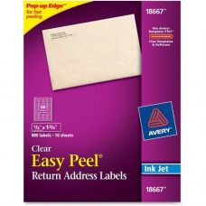 Avery &reg; Matte Clear Return Address Labels, Sure Feed(TM) Technology, Inkjet, 1/2" x 1-3/4", 800 Labels (18667) - Permanent Adhesive - 1/2" Width x 1 3/4" Length - Rectangle - Inkjet - Clear - 80 / Sheet - 800 / Pack - TAA Compl