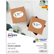 Avery &reg; Easy Peel Oval Labels, 22564, 2-1/2&quot;W x 1-1/2&quot;D, White, Pack Of 450 - 1 1/2" Height x 2 1/2" Width - Permanent Adhesive - Oval - Laser, Inkjet - White - Paper - 18 / Sheet - 25 Total Sheets - 450 Total Label(s) 