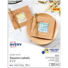 Avery &reg; Printable Square Labels, 22565, 2&rdquo;W x 2&rdquo;D, Glossy White, Pack Of 120 Labels - 2" Width x 2" Length - Permanent Adhesive - Square - Laser, Inkjet - White - Paper - 12 / Sheet - 10 Total Sheets - 120 Total Label