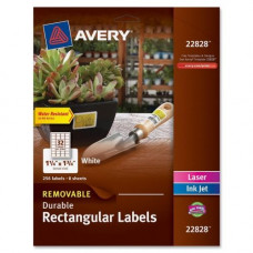 Avery &reg; Removable Durable Labels, Removable Adhesive, Rectangle, 1-1/4" x 1-3/4", 256 Labels (22828) - Removable Adhesive - 1 1/4" Width x 1 3/4" Length - Rectangle - Laser, Inkjet - White - Polyester - 32 / Sheet - 256 / Pack 