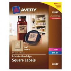 Avery &reg; Square Labels, Print to the Edge, Permanent Adhesive, Kraft Brown, 2" x 2", 300 Labels (22846) - Permanent Adhesive - 2" Width x 2" Length - Square - Inkjet, Laser - Kraft Brown - Wood - 12 / Sheet - 300 / Pack - FSC, T