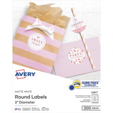 Avery &reg; Easy Peel Labels -Sure Feed - Print-to-the-Edge - 2" Diameter - Permanent Adhesive - Round - Laser, Inkjet - White - Paper - 12 / Sheet - 25 Total Sheets - 300 Total Label(s) - 5 - TAA Compliance 22877