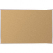MooreCo Valu-Tak Tackboard - Aluminum Trim - 24" Height x 36" Width - Natural Cork Surface - Anodized Aluminum Aluminum Frame 301AB