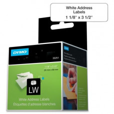 Newell Rubbermaid Dymo White Address Labels - Permanent Adhesive - 3 1/2" Width x 1 1/8" Length - Rectangle - Direct Thermal - White - Paper - 130 / Roll - 260 / Box - TAA Compliance 30251
