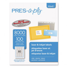 Avery PRES-a-ply 1/2" x 1 3/4", White Laser/Ink Address Labels, 80 Labels/Sheet (100 Sheets/Box) (Interchangeable with 5167) - TAA Compliance 30640