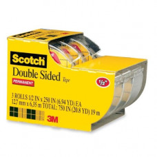 3m Scotch Double-Sided Tape w/Dispensers - 0.50" Width x 20.83 ft Length - 1" Core - Permanent, Photo-safe, Non-yellowing, Glossy - Dispenser Included - Handheld Dispenser - 3 / Pack - Clear - TAA Compliance 3136