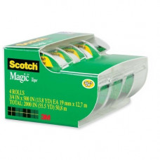 3m Scotch Nonyellowing Magic Tape Dispenser - 0.75" Width x 25 ft Length - 1" Core - Non-yellowing, Writable Surface - Dispenser Included - Handheld Dispenser - 4 / Pack - Clear, Matte - TAA Compliance 4105