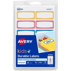 Avery &reg; Durable Labels for Kids&#39;&#39; Gear, Permanent Adhesive, Assorted Border Colors, Handwrite, 3/4" x 1-3/4" , 60 Labels (41442) - Permanent Adhesive - 0.75" Height x 1.75" Width - Rectangle - Blue, Orange, Yell