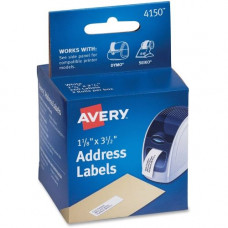 Avery &reg; Thermal Roll Labels, 1-1/8" x 3-1/2", White, 130 Address Labels Per Roll, 2 Rolls (4150) - Permanent Adhesive - 3 1/2" Width x 1 1/8" Length - Rectangle - Laser, Thermal Transfer - White - 130 / Roll - 260 / Box - TAA C