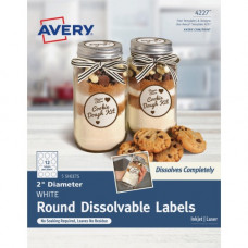 Avery &reg; Dissolvable Labels, Removable Adhesive, Print to the Edge, 2" Diameter, 60 Labels (4227) - Removable Adhesive - 2" Diameter - Round - Laser, Inkjet - White - 12 / Sheet - 60 Total Label(s) - 60 / Pack - TAA Compliance 4227