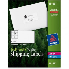 Avery &reg; EcoFriendly Shipping Labels - Permanent Adhesive - 2" Width x 4" Length - Rectangle - Laser, Inkjet - White - Paper - 100 / Sheet - 1000 / Box - FSC, TAA Compliance 48163