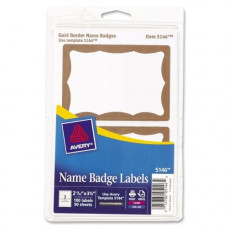 Avery &reg; Name Badge Labels, Gold Border, 2-11/32" x 3-3/8", 100 Badges (5146) - Removable Adhesive - 2 11/32" Width x 3 3/8" Length - Rectangle - Laser, Inkjet - Gold - 2 / Sheet - 100 / Pack - TAA Compliance 5146