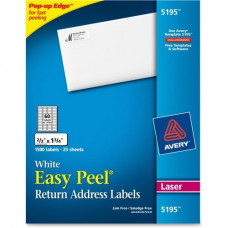 Avery &reg; Easy Peel(R) Return Address Labels, Sure Feed(TM) Technology, Permanent Adhesive, 2/3" x 1-3/4", 1,500 Labels (5195) - Permanent Adhesive - 1 3/4" Width x 2/3" Length - Rectangle - Laser - White - 60 / Sheet - 1500 / Pa