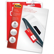 Fellowes Glossy Pouches - Luggage Tag with loop, 5 mil, 25 pack - Laminating Pouch/Sheet Size: 2.50" Width x 5 mil Thickness - Type G - Glossy - for Document, Luggage Tag - Durable - Clear - 25 / Pack - TAA Compliance 52003