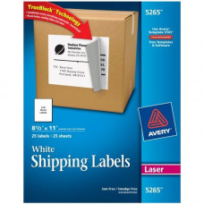 Avery &reg; Shipping Labels, TrueBlock(R) Technology, Permanent Adhesive, 8-1/2" x 11", 25 Labels (5265) - 8.5" Width x 11" Length - 25 Sheet - White - TAA Compliance 5265