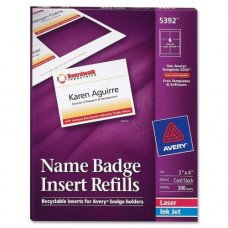 Avery &reg; Name Badge Insert Refills, 3" x 4", 300 Inserts (5392) - 4" Width x 3" Length - Rectangle - Laser, Inkjet - White - 300 / Box - TAA Compliance 5392