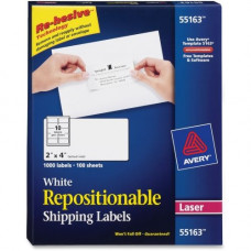 Avery &reg; Repositionable Mailing Labels - Removable Adhesive - 4" Width x 2" Length - Rectangle - Laser - White - 10 / Sheet - 1000 / Box - FSC, TAA Compliance 55163