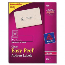 Avery &reg; Matte Clear Address Labels, Sure Feed(TM) Technology, Laser, 1" x 4", 1,000 Labels (5661) - Permanent Adhesive - 1" Width x 4 1/8" Length - Rectangle - Laser, Inkjet - Clear - 20 / Sheet - 1000 / Box - TAA Compliance 56