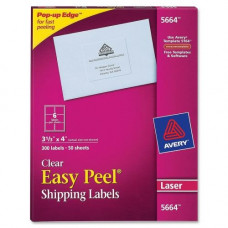 Avery &reg; Matte Clear Shipping Labels, Sure Feed(TM) Technology, Laser, 3-1/3" x 4", 300 Labels (5664) - Permanent Adhesive - 3 21/64" Width x 4" Length - Rectangle - Laser, Inkjet - Clear - 6 / Sheet - 300 / Box - TAA Compliance