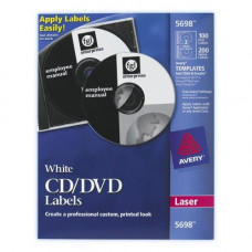 Avery &reg; CD Labels, 100 Disc Labels and 200 Spine Labels (5698) - Permanent Adhesive Length - Circle - Laser - White - 2 / Sheet - 100 / Pack - TAA Compliance 5698