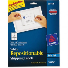 Avery &reg; Repositionable Shipping Labels, Sure Feed(TM) Technology, Repositionable Adhesive, 3-1/3" x 4", 150 Labels (58164) - Removable Adhesive - 4" Width x 3 1/3" Length - Rectangle - Inkjet - White - 6 / Sheet - 150 / Pack - 