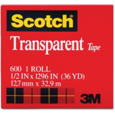 3m Scotch Glossy Transparent Tape - 0.50" Width x 36 yd Length - 1" Core - Non-yellowing, Photo-safe, Transparent, Glossy - 1 Roll - Clear - TAA Compliance 600121296