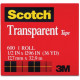 3m Scotch Glossy Transparent Tape - 0.50" Width x 36 yd Length - 1" Core - Non-yellowing, Photo-safe, Transparent, Glossy - 1 Roll - Clear - TAA Compliance 600121296
