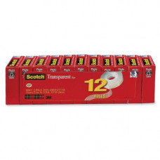 3m Scotch&reg; Transparent Tape, 3/4" x 1000" - 0.75" Width x 83.33 ft Length - 1" Core - Photo-safe, Non-yellowing, Transparent, Glossy - 12 / Pack - Clear - TAA Compliance 600K12