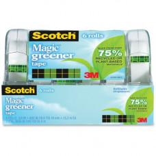 3m Scotch Magic Greener Tape in Dispenser - 0.75" Width x 50 ft Length - 1" Core - Photo-safe, Non-yellowing, Writable Surface - Dispenser Included - Handheld Dispenser - 6 / Pack - Matte Clear - TAA Compliance 6123