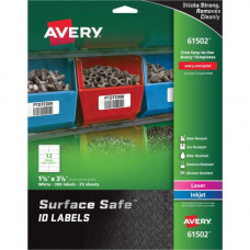 Avery &reg; Surface Safe(R) ID Labels, 1-5/8" x 3-5/8", Water Resistant, Matte White, Removable Adhesive, 300 Labels (61502) - Removable Adhesive - 1 5/8" Width x 3 5/8" Length - Rectangle - Laser, Inkjet - White - Polyester - 12 /