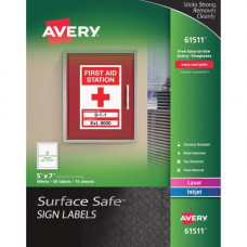 Avery &reg; Surface Safe(R) Sign Labels, 5" x 7", Removable Adhesive, Water & Chemical Resistant, 30 Labels (61511) - Removable Adhesive - 7" Height x 5" Width - Rectangle - Inkjet, Laser - White - Polyester - 2 / Sheet - 15 To
