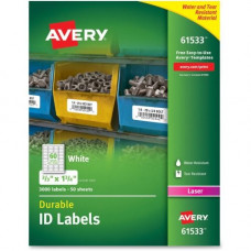 Avery &reg; Permanent Durable ID Labels with TrueBlock Technology - Permanent Adhesive - 2/3" Width x 1 3/4" Length - Rectangle - Laser - White - Polyester - 60 / Sheet - 3000 Total Label(s) - 3000 / Box - TAA Compliance 61533