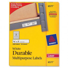 Avery &reg; Durable ID Labels, Permanent Adhesive, 5/8" x 3", 1,600 Labels (6577) - Permanent Adhesive - 5/8" Width x 3" Length - Rectangle - Laser - White - Polyester - 32 / Sheet - 1600 / Pack - TAA Compliance 6577