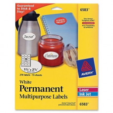 Avery &reg; Easy Peel(R) Oval ID Labels, Sure Feed(TM) Technology, Print to the Edge, Permanent Adhesive, 1-1/2" x 2-1/2", 270 Labels (6583) - Permanent Adhesive - 1 1/2" Width x 2 1/2" Length - Oval - Inkjet, Laser - White - 18 / 