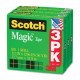 3m Scotch&reg; Magic&trade; Tape, 1/2" x 1,296", 3 Boxes/Pack, 1" Core - 0.50" Width x 36 yd Length - 1" Core - Non-yellowing, Photo-safe, Split Resistant, Tear Resistant, Writable Surface, Repositionable - 3 / Pack - Matt