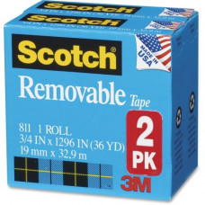 3m Scotch&reg; Removable Tape, 3/4" x 1,296", 2 Boxes/Pack, 1" Core - 0.75" Width x 36 yd Length - 1" Core - 2 / Pack - TAA Compliance 8112PK