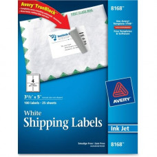 Avery &reg; TrueBlock(R) Shipping Labels, Sure Feed(TM) Technology, Permanent Adhesive, 3-1/2" x 5", 100 Labels (8168) - Permanent Adhesive - 3 1/2" Width x 5" Length - Rectangle - Inkjet - White - 4 / Sheet - 100 / Pack - FSC, TAA