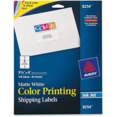 Avery &reg; Color Printing Labels, Sure Feed(TM) Technology, Permanent Adhesive, Matte, 3-1/3" x 4", 120 Labels (8254) - Permanent Adhesive - 3 21/64" Width x 4" Length - Rectangle - Inkjet - White - 6 / Sheet - 120 / Pack - TAA Co